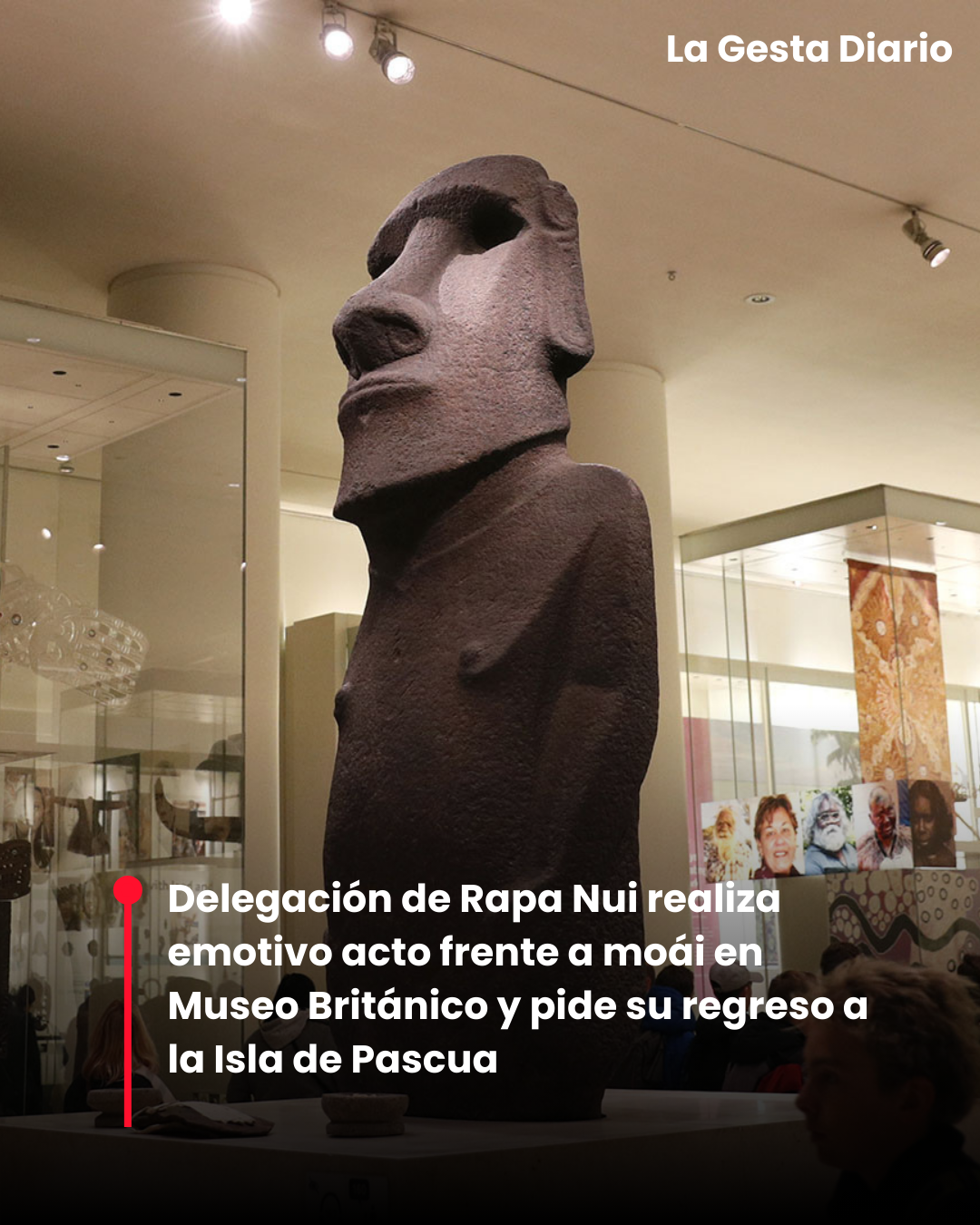 Delegación de Rapa Nui realiza emotivo acto frente a moái en Museo Británico y pide su regreso a la isla